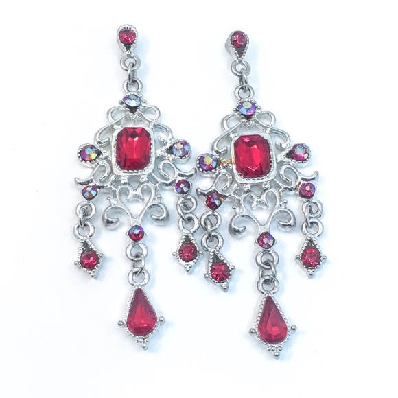 Prom Pageant Bridal Jewelry - Red Crystal Chandelier Earrings